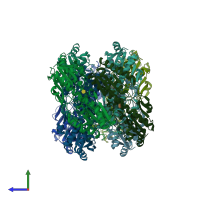 PDB entry 1mto coloured by chain, side view.