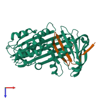 PDB entry 1mtp coloured by chain, top view.