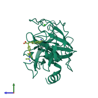 PDB entry 1mtu coloured by chain, side view.