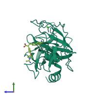 PDB entry 1mtv coloured by chain, side view.