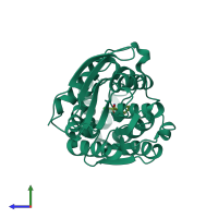 PDB entry 1mu0 coloured by chain, side view.