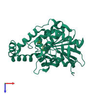 PDB entry 1mu0 coloured by chain, top view.