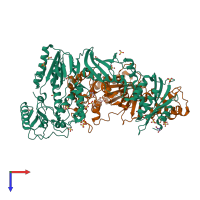 PDB entry 1mu2 coloured by chain, top view.
