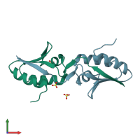 PDB entry 1mu4 coloured by chain, front view.