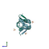 PDB entry 1mu4 coloured by chain, side view.