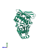 PDB entry 1mu5 coloured by chain, side view.