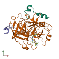 PDB entry 1mu8 coloured by chain, front view.