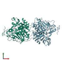 PDB entry 1mu9 coloured by chain, front view.