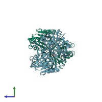 PDB entry 1mu9 coloured by chain, side view.