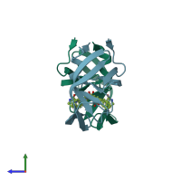 PDB entry 1mui coloured by chain, side view.