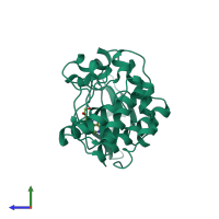 PDB entry 1muo coloured by chain, side view.