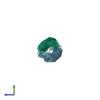 PDB entry 1mv4 coloured by chain, ensemble of 10 models, side view.