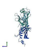 PDB entry 1mva coloured by chain, side view.