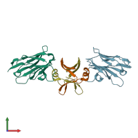 PDB entry 1mvf coloured by chain, front view.