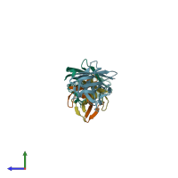 PDB entry 1mvf coloured by chain, side view.