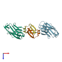 PDB entry 1mvf coloured by chain, top view.