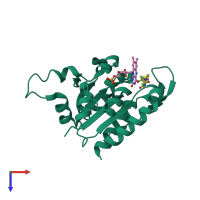 PDB entry 1mvn coloured by chain, top view.
