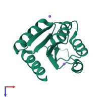 PDB entry 1mvo coloured by chain, top view.