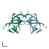 PDB entry 1mvp coloured by chain, front view.