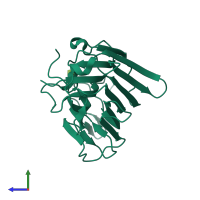 PDB entry 1mvq coloured by chain, side view.