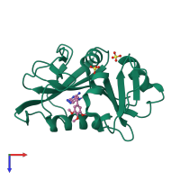 PDB entry 1mvs coloured by chain, top view.