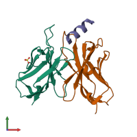 PDB entry 1mvu coloured by chain, front view.