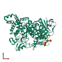 PDB entry 1mvy coloured by chain, front view.