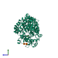 PDB entry 1mw1 coloured by chain, side view.