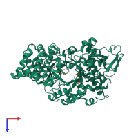 PDB entry 1mw1 coloured by chain, top view.