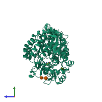 PDB entry 1mw3 coloured by chain, side view.