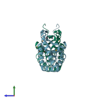 PDB entry 1mw5 coloured by chain, side view.