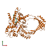 PDB entry 1mw8 coloured by chain, front view.