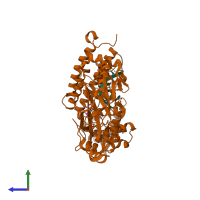 PDB entry 1mw8 coloured by chain, side view.