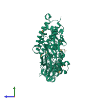 PDB entry 1mw9 coloured by chain, side view.