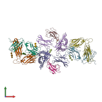 PDB entry 1mwa coloured by chain, front view.