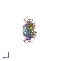 PDB entry 1mwa coloured by chain, side view.