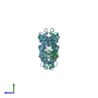 PDB entry 1mwd coloured by chain, side view.