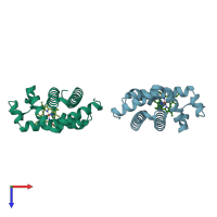 PDB entry 1mwd coloured by chain, top view.