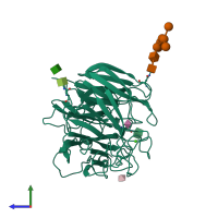 PDB entry 1mwe coloured by chain, side view.