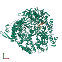 PDB entry 1mwh coloured by chain, front view.