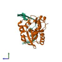 PDB entry 1mwj coloured by chain, side view.