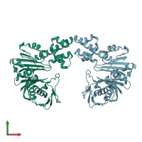 PDB entry 1mwk coloured by chain, front view.