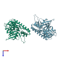 PDB entry 1mwk coloured by chain, top view.