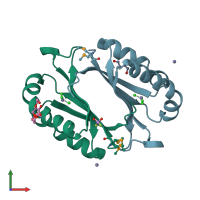 PDB entry 1mwq coloured by chain, front view.