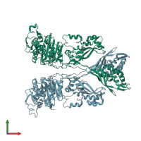 PDB entry 1mwr coloured by chain, front view.