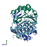 PDB entry 1mww coloured by chain, side view.