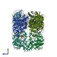 PDB entry 1mx1 coloured by chain, side view.