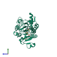 PDB entry 1mx3 coloured by chain, side view.