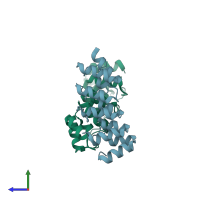 PDB entry 1mx4 coloured by chain, side view.