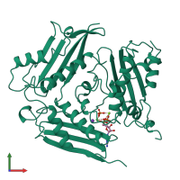 PDB entry 1mxb coloured by chain, front view.